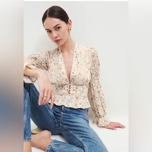 Reformation Top | Meadowlark Top in Julius White Yellow | Size 4